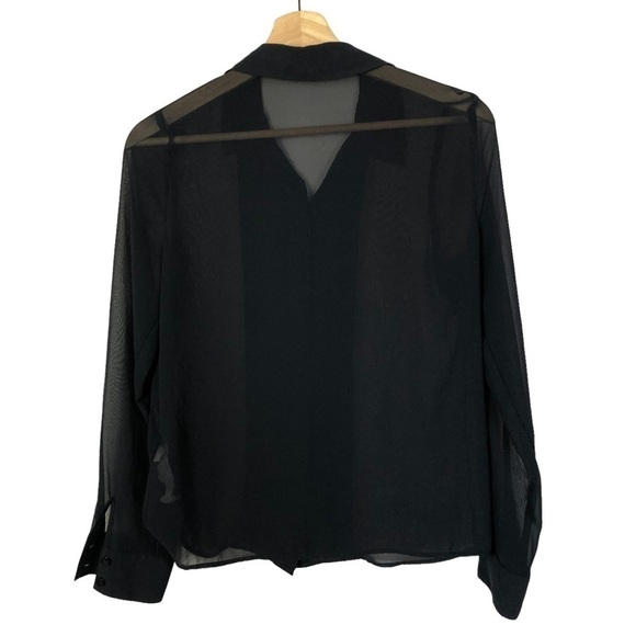 Zara Navy Blue Pleated Tuxedo Front Chiffon Long Sleeve Button Down XS - Picture 2 of 3